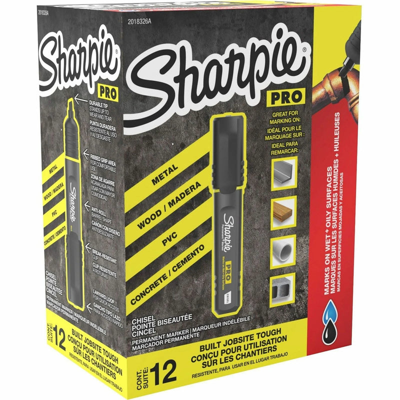 Sharpie PRO Chisel Tip Markers - Broad Medium Fine Point - Black Ink - 1 Dozen - & Dry-Erase