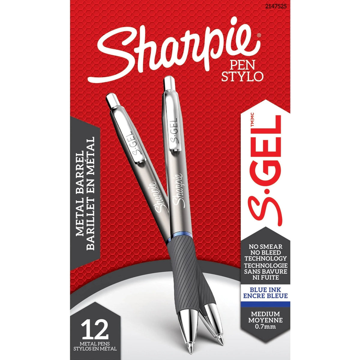 Sharpie S-Gel Pen: 0.7mm Blue Ink Black Barrel - 1 Dozen - Pens