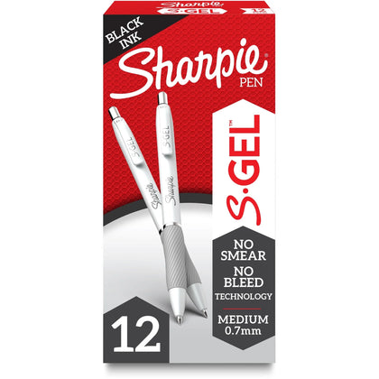Sharpie S-Gel Pen: 0.7mm Medium Point Black Ink Gel-based - White Barrel - 12 Pens