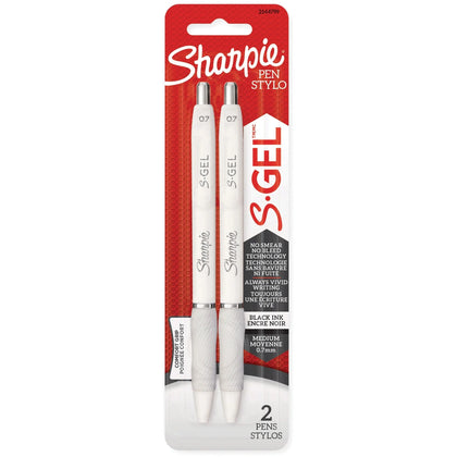 Sharpie S-Gel Pen: 0.7mm Retractable Black Ink - White Barrel - 2 Pack - Pens