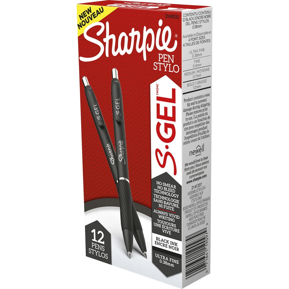 Sharpie S-Gel Pens: 0.38mm Black Ink Gel Pens - Pack of 12