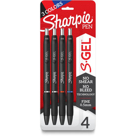 Sharpie S-Gel Pens: 0.5mm Gel Ink in Blue Black Red - 4-Pack - Pens