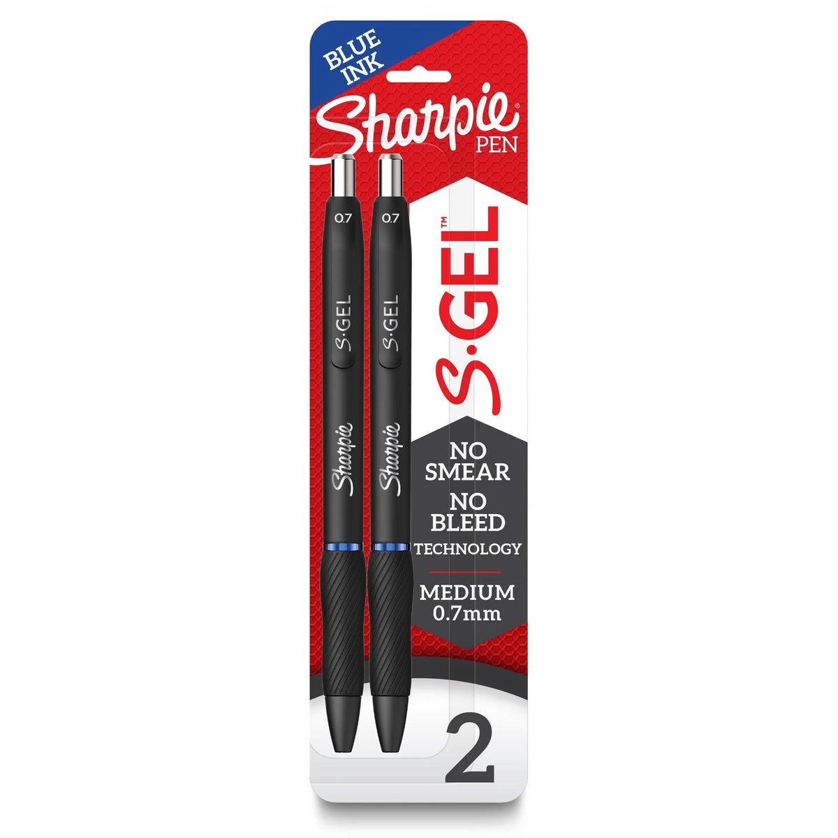 Sharpie S-Gel Pens: 0.7mm Blue Ink Gel Pens - Black Barrel - 2 Pack