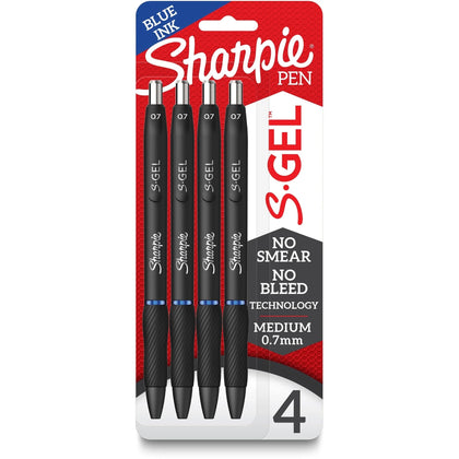 Sharpie S-Gel Pens: 0.7mm Blue Ink Gel Pens - Black Barrel (4-Pack)