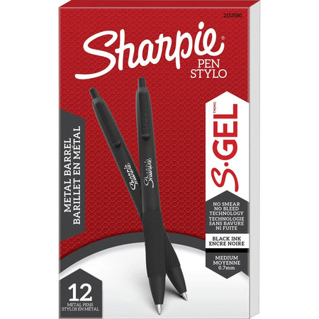 Sharpie S-Gel Pens: 0.7mm Medium Point Black Ink Gel-based - Matte Barrel - Pens