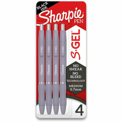 Sharpie S-Gel Pens: 0.7mm Medium Point Black Gel Ink - Icy Violet Barrel (4-Pack) - Pens