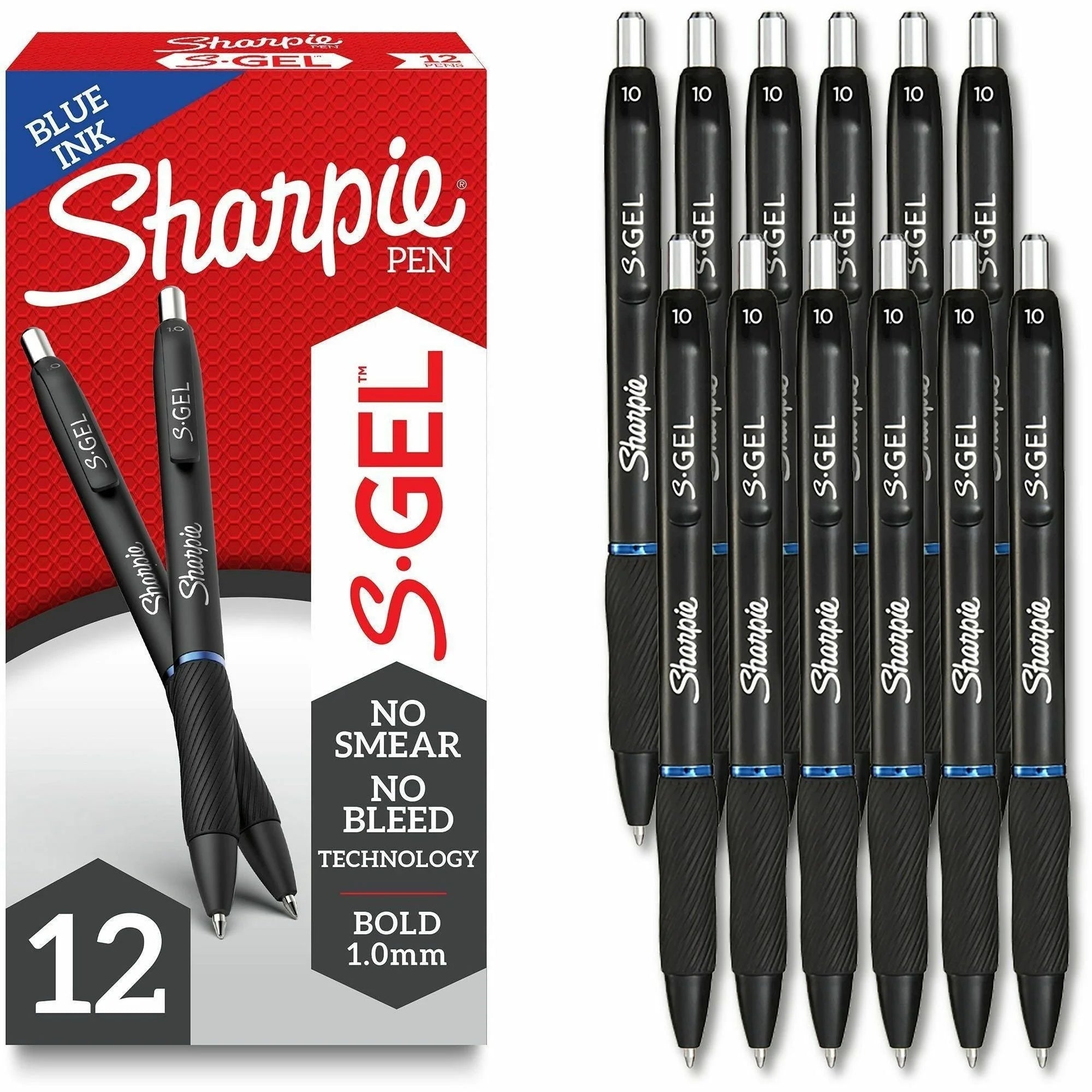 Sharpie S-Gel Pens: 1mm Retractable Blue Gel Ink - Pack of 12 - Pens
