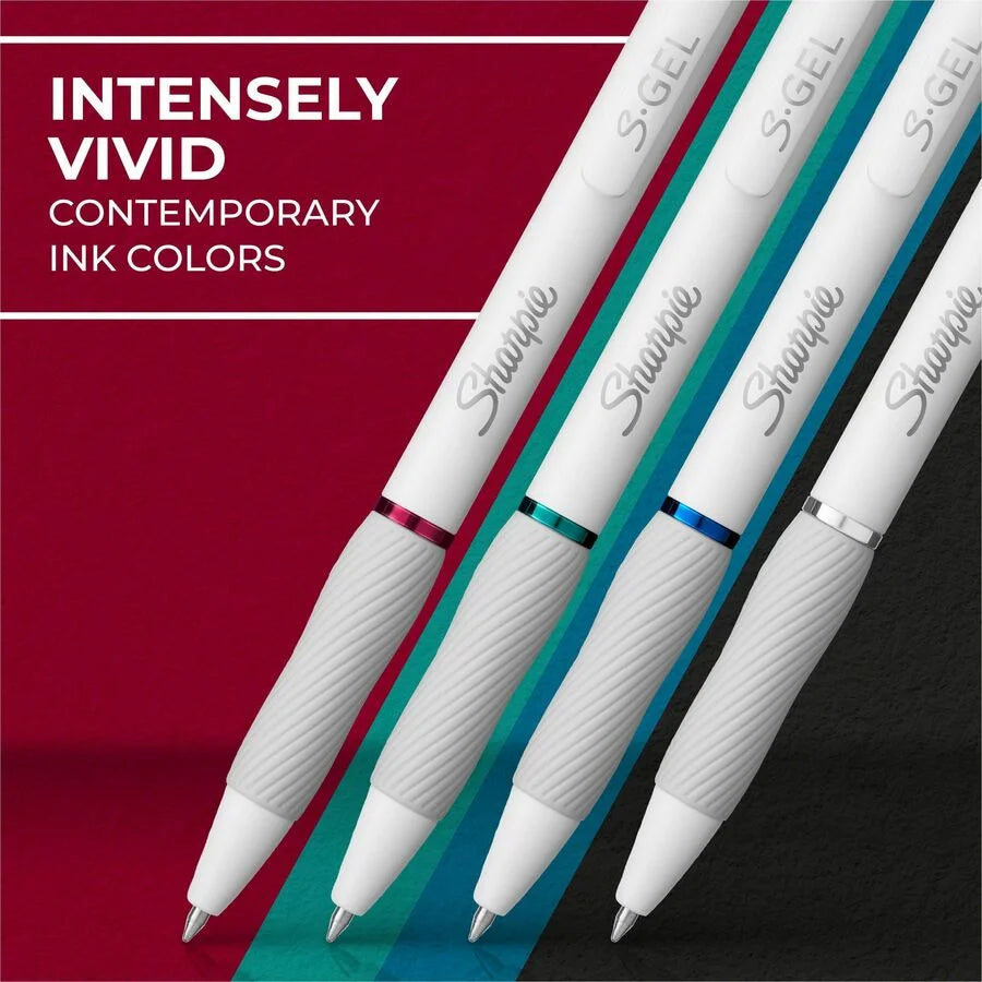 Sharpie S-Gel White Fashion Barrel Pens - Medium Point (0.7mm) - Gel-based Ink - 4 Pack