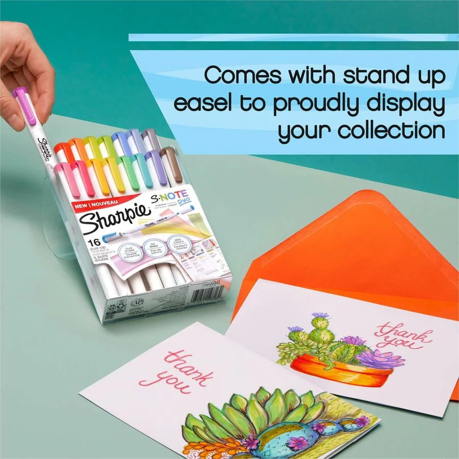 Sharpie S-Note Duo Markers: Chisel & Bullet Tips - Assorted Ink - 16 Pack - Markers Dry-Erase