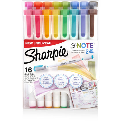 Sharpie S-Note Duo Markers: Chisel & Bullet Tips - Assorted Ink - 16 Pack - Markers Dry-Erase