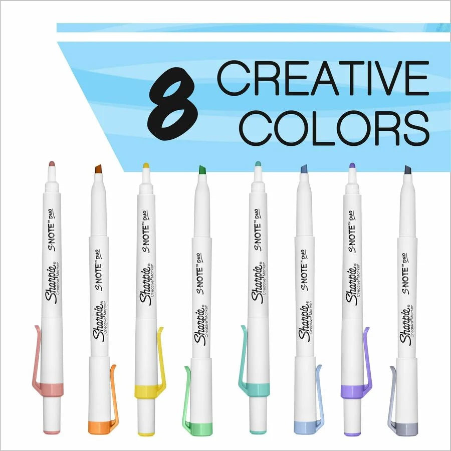 Sharpie S-Note Duo Markers: Chisel & Bullet Tips - Assorted Ink - 8 Pack - Markers Dry-Erase