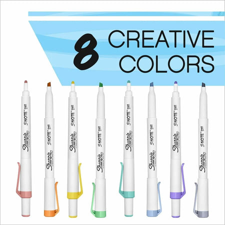 Sharpie S-Note Duo Markers: Chisel & Bullet Tips - Assorted Ink - 8 Pack - Markers Dry-Erase
