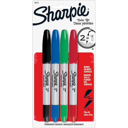 Sharpie Twin-Tip Markers Set - Ultra Fine & Point - Black Red Blue Green Ink - Dry-Erase