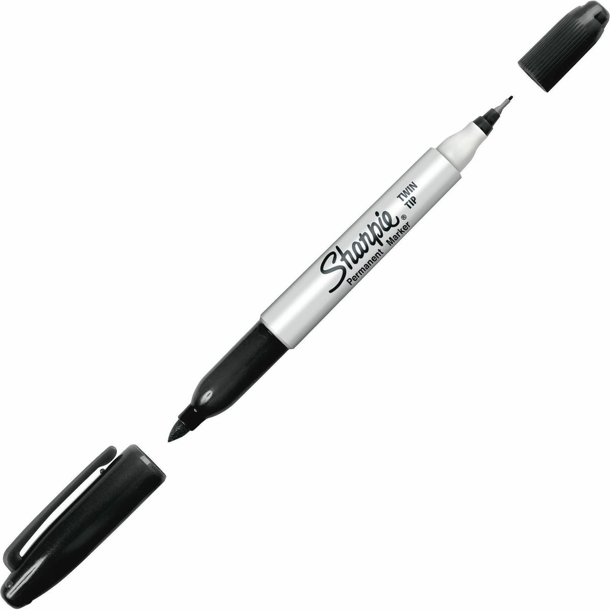 Sharpie Twin Tip Permanent Markers - Black Ink - 1 Dozen - & Dry-Erase