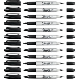 Sharpie Twin Tip Permanent Markers - Ultra Fine & Point - Black Ink - 12/Box - Dry-Erase