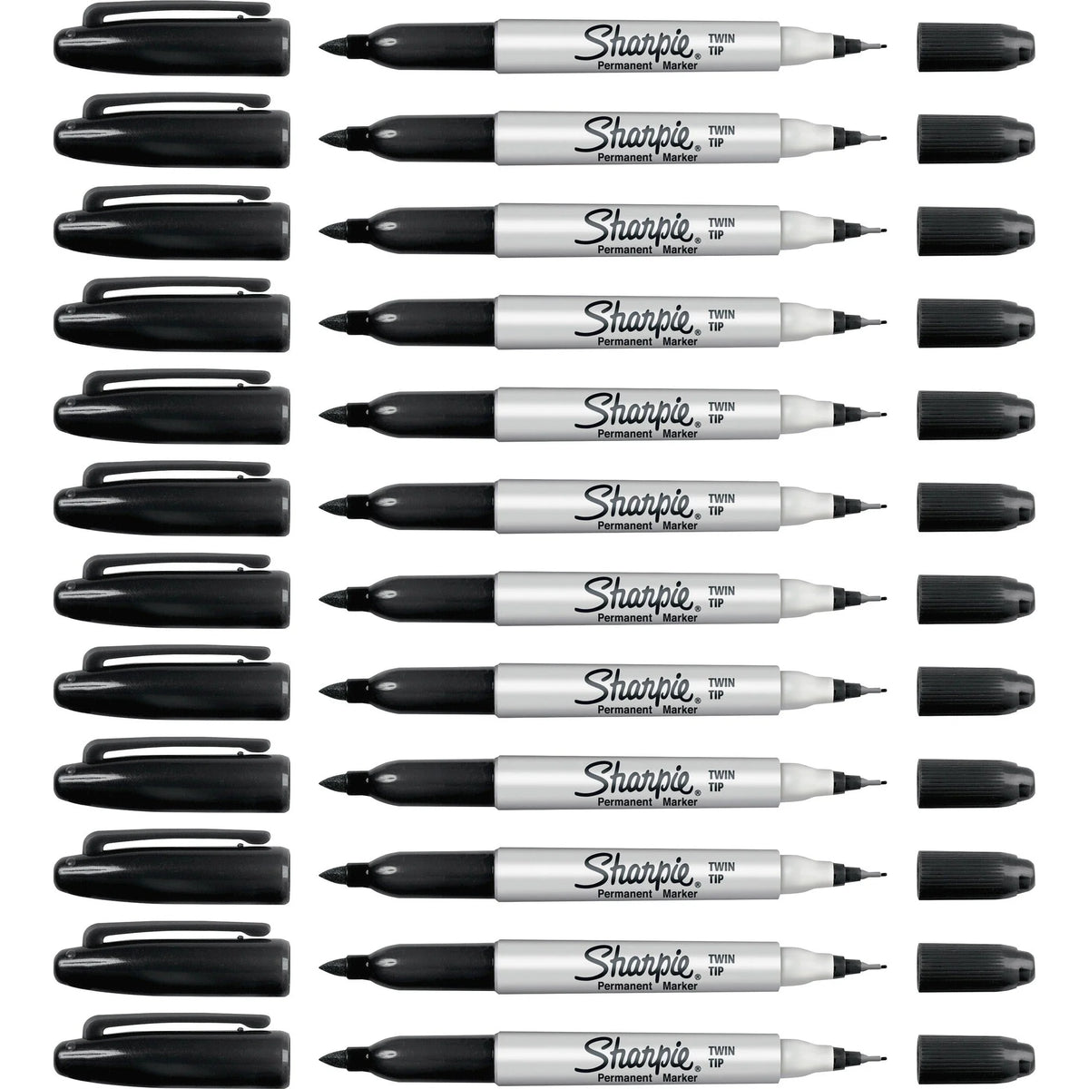 Sharpie Twin Tip Permanent Markers - Ultra Fine & Point - Black Ink - 12/Box - Dry-Erase