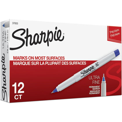Sharpie Ultra Fine Blue Permanent Marker - Alcohol Based Ink - 12/Box - Markers & Dry-Erase