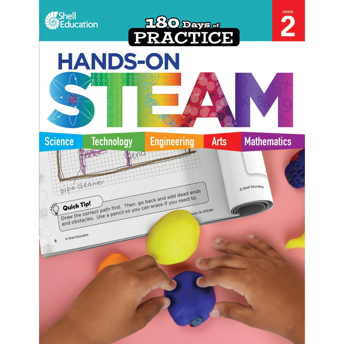 Shell Education 180 Days: Hands-On STEAM Grade 2 Book - Engaging Activities - Learning Books &
