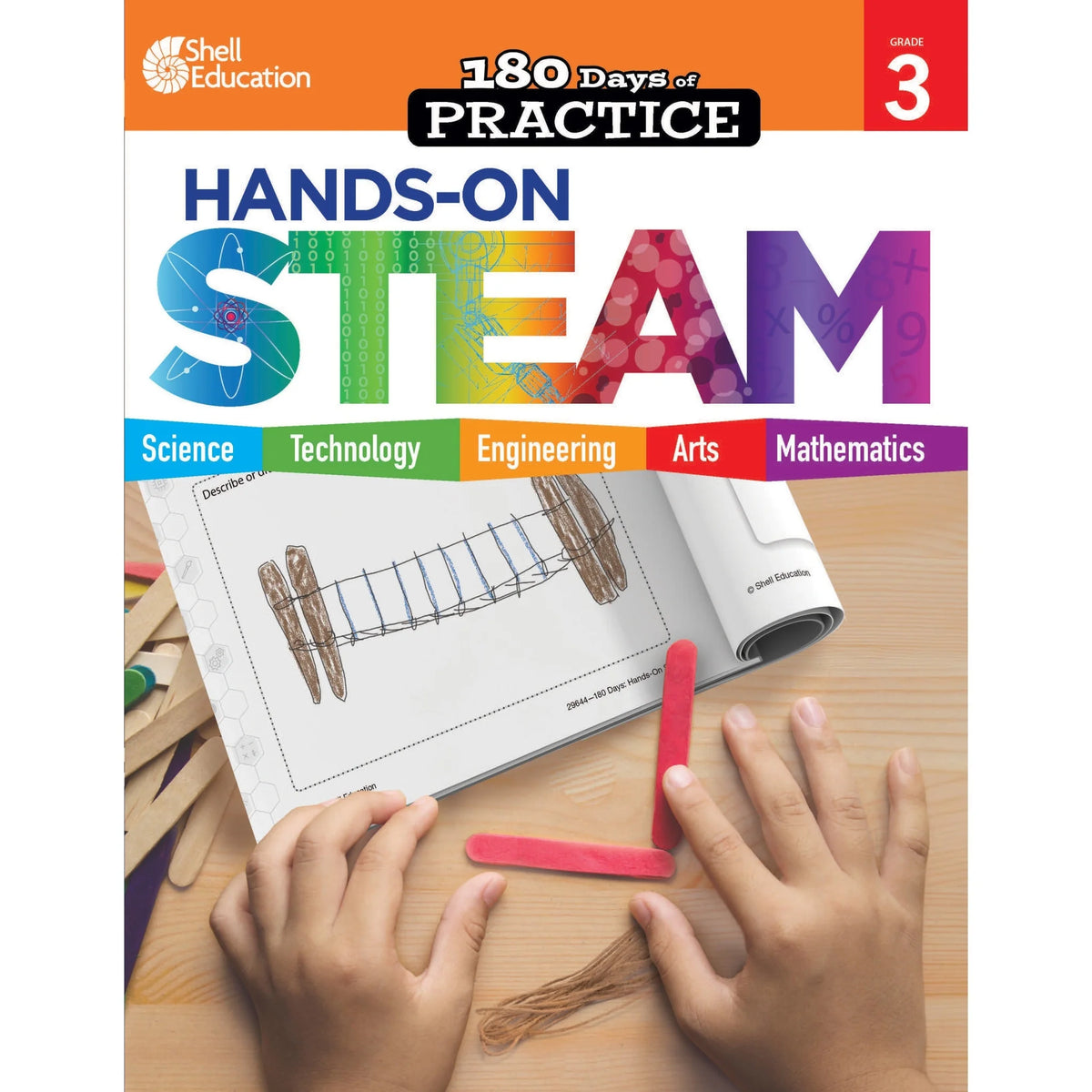 Shell Education 180 Days: Hands-On STEAM Grade 3 Printed Book - Learning Books & Activities