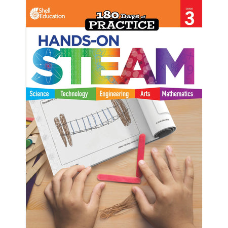 Shell Education 180 Days: Hands-On STEAM Grade 3 Printed Book - Learning Books & Activities