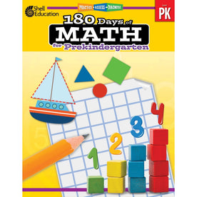 Shell Education 180 Days of Math Pre-K Printed Book - Engaging Activities - Learning Books &