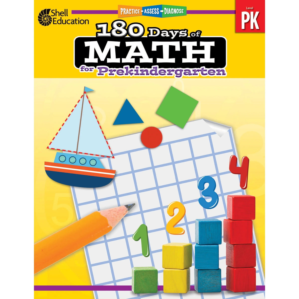 Shell Education 180 Days of Math Pre-K Printed Book - Engaging Activities - Learning Books &