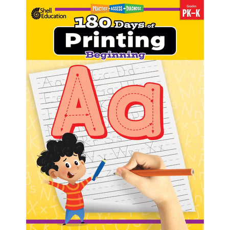 Shell Education 180 Days of Printing: Beginning - Grade PK-K English - Learning Books & Activities