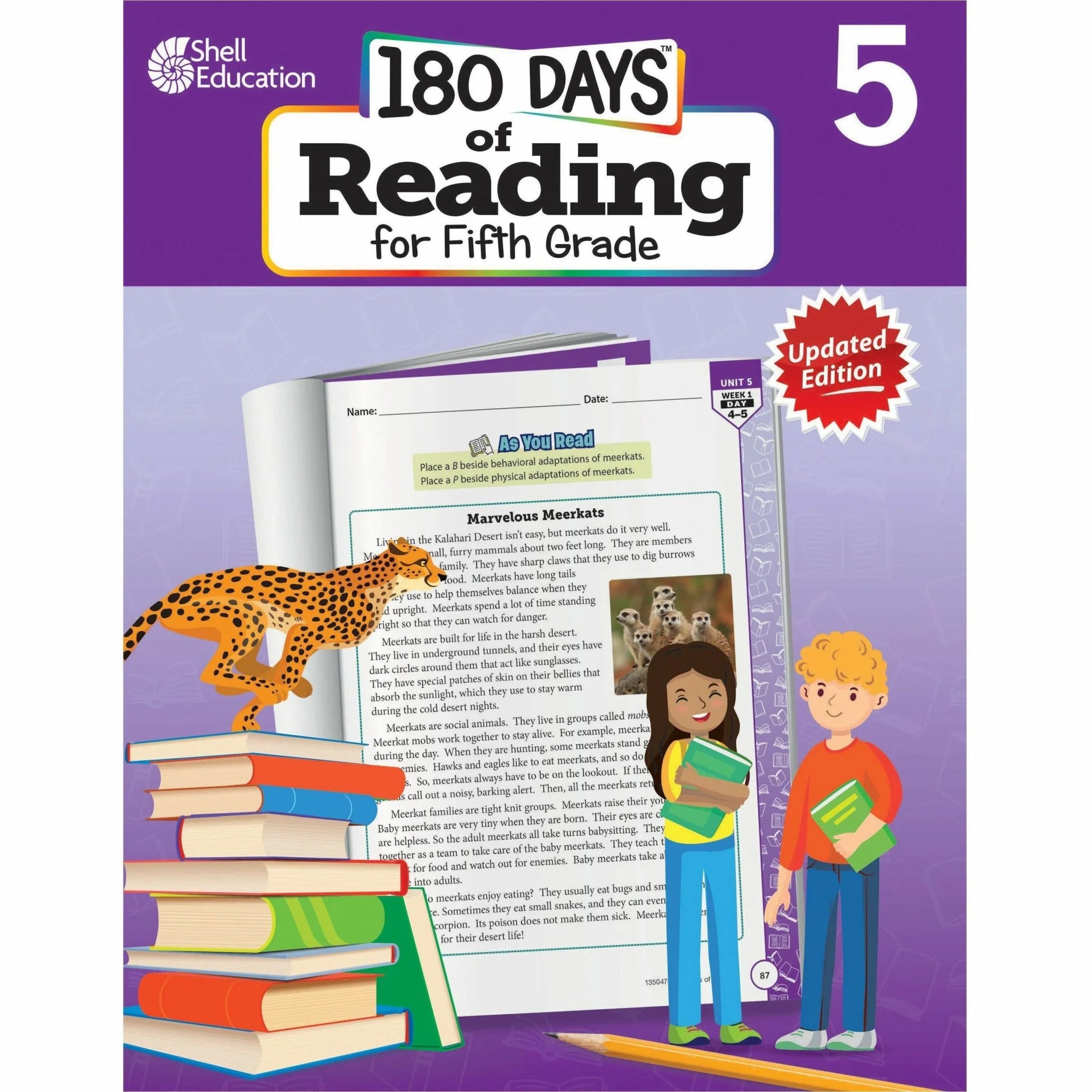 Shell Education 180 Days of Reading for 5th Grade - Engaging English Practice - Learning Books & Activities