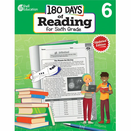 Shell Education 180 Days of Reading for 6th Grade - Engaging English Practice - Learning Books & Activities