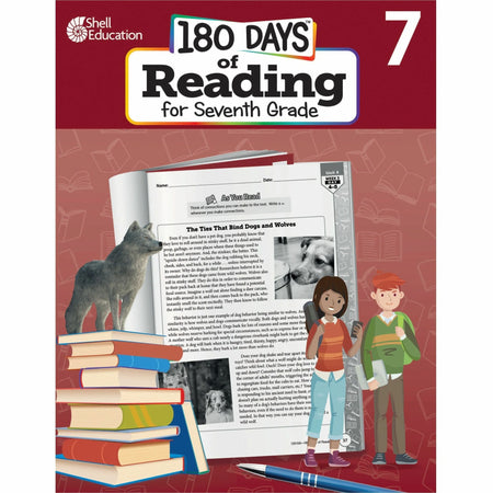 Shell Education 180 Days of Reading for 7th Grade - English Workbook - Learning Books & Activities