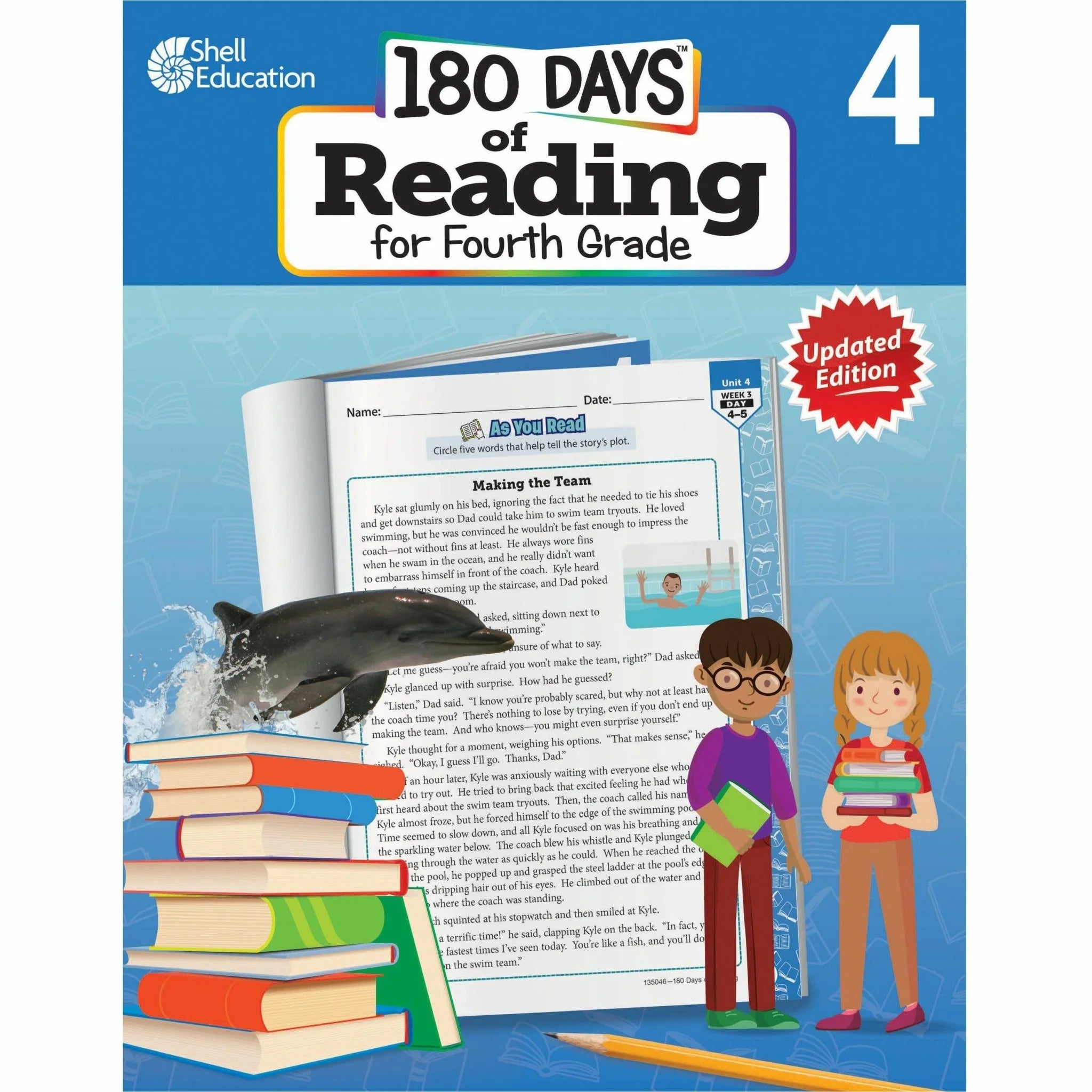 Shell Education 180 Days of Reading: Grade 4 English Workbook - Learning Books & Activities