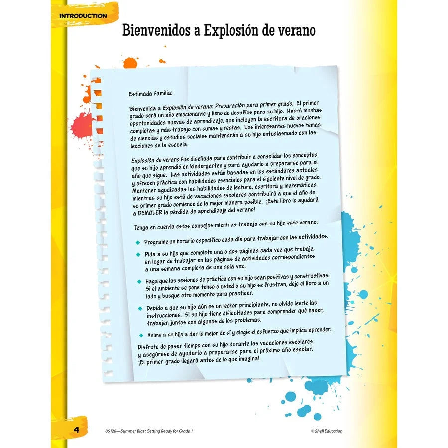 Shell Education Summer Blast Spanish Workbook for Grades K-1 - Bilingual Learning - Books & Activities