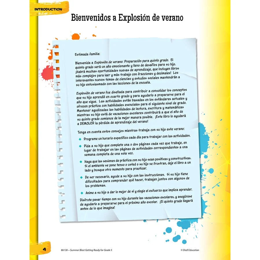 Shell Education Summer Blast Spanish Workbook - Grade 4-5 - Bilingual Learning - Books & Activities