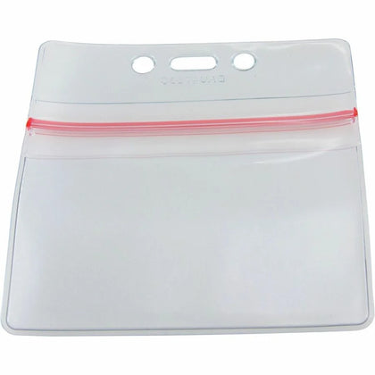 SICURIX Badge Holder: Horizontal Vinyl Clear Zipper Lock - 50 Pack - ID Badges & Supplies