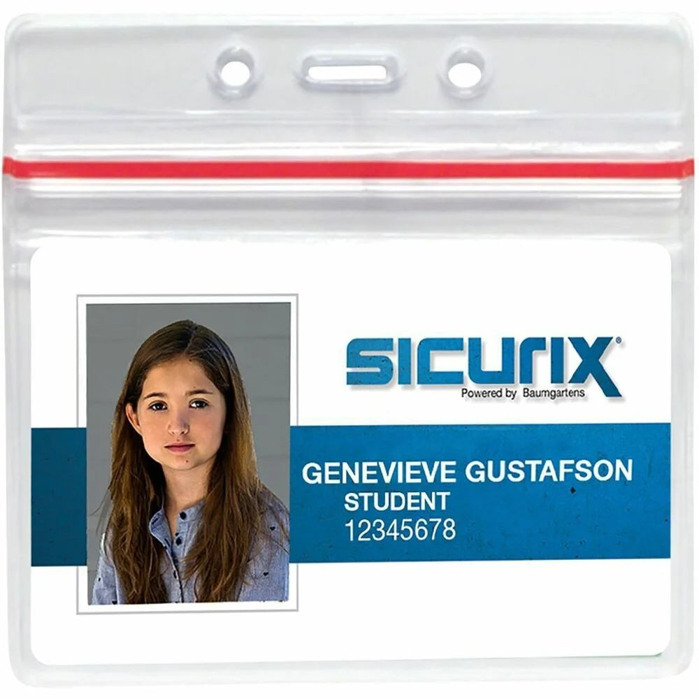 SICURIX Badge Holder: Horizontal Vinyl Clear Zipper Lock - 50 Pack - ID Badges & Supplies