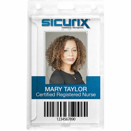 SICURIX Badge Holder: Vertical Clear Polycarbonate - 2.50’’ x 3.50’’ - 25/Pack - ID Badges & Supplies