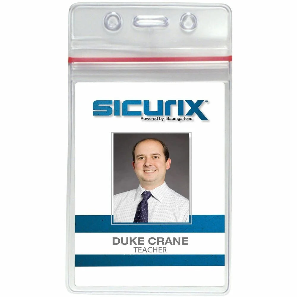 SICURIX Badge Holder: Vertical Vinyl Clear Zipper Lock - 50 Pack - ID Badges & Supplies