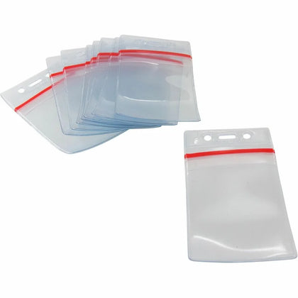SICURIX Badge Holder: Vertical Vinyl Clear Zipper Lock - 50 Pack - ID Badges & Supplies