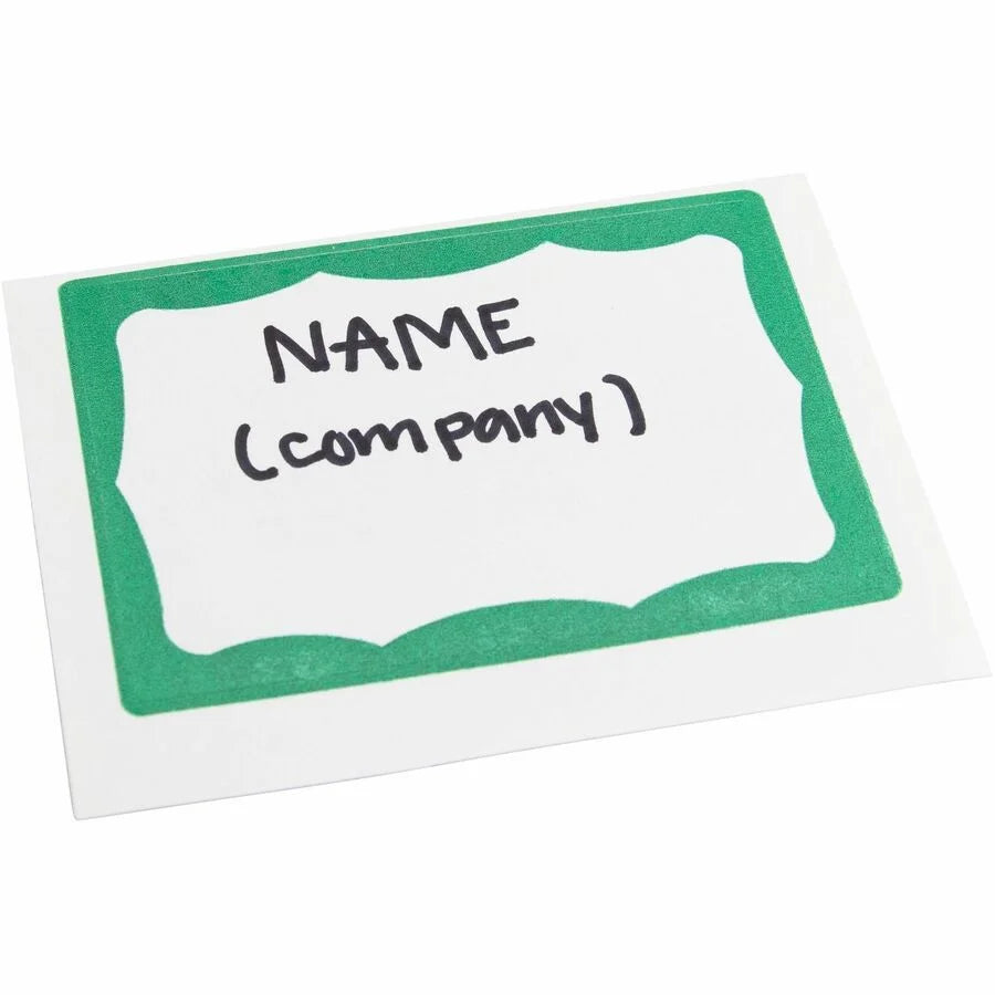 SICURIX Green Border Adhesive Badges - 100 Pack White - Easy Peel - 2 Per Sheet - ID & Supplies