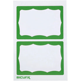 SICURIX Green Border Adhesive Badges - 100 Pack White - Easy Peel - 2 Per Sheet - ID & Supplies