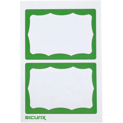SICURIX Green Border Adhesive Badges - 100 Pack White - Easy Peel - 2 Per Sheet - ID & Supplies