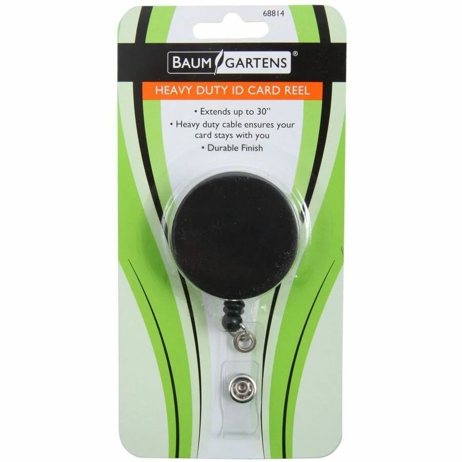 SICURIX Heavy-Duty ID Card Reel: Plastic Black - 1 Each - Badges & Supplies