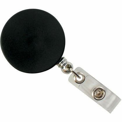SICURIX Heavy-Duty ID Card Reel: Plastic Black - 1 Each - Badges & Supplies