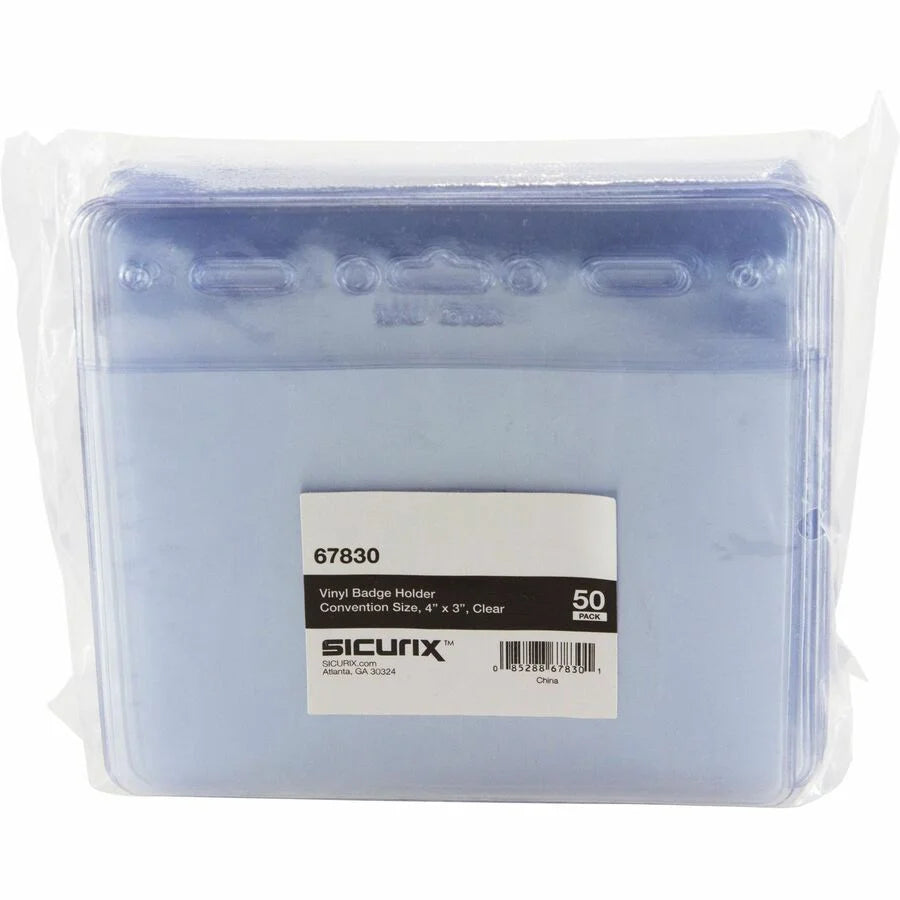 SICURIX Horizontal Badge Holder - Clear Vinyl - Sturdy Transparent Design - ID Badges & Supplies