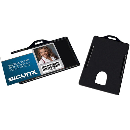 SICURIX Horizontal Plastic Badge Holder in Black - 25 Pack - ID Badges & Supplies