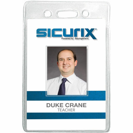 SICURIX Vertical Badge Holder - Clear Vinyl - Sturdy - 12 Pack - ID Badges & Supplies