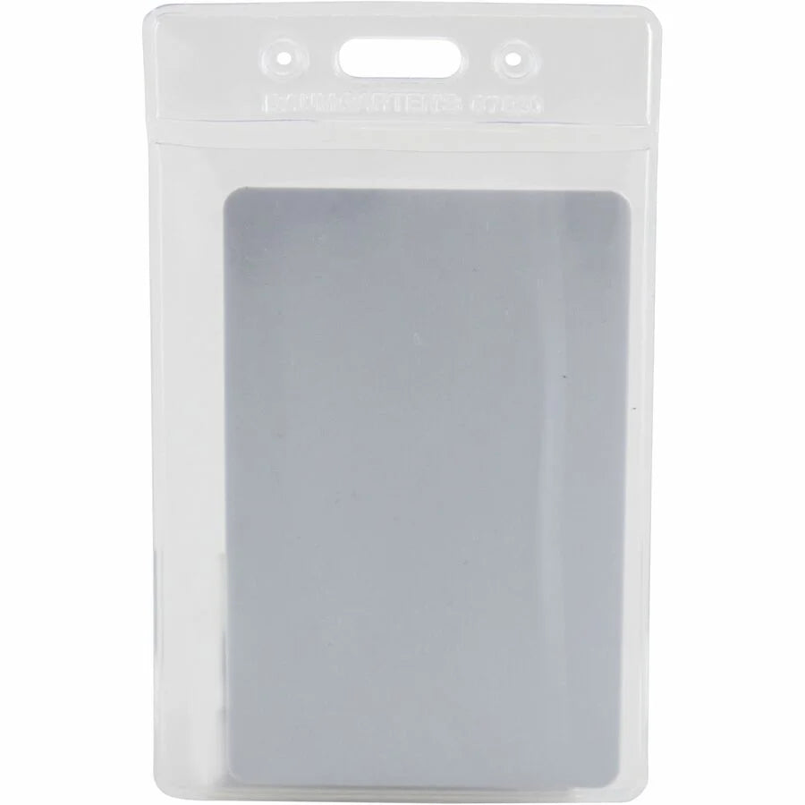 SICURIX Vertical Badge Holder - Clear Vinyl - Sturdy - 12 Pack - ID Badges & Supplies