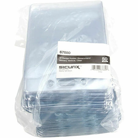 SICURIX Vertical Badge Holder - Clear Vinyl - Sturdy & Transparent - 50 Pack - ID Badges Supplies