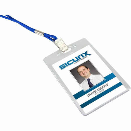 SICURIX Vertical Badge Holder - Clear Vinyl - Sturdy & Transparent - 50 Pack - ID Badges Supplies