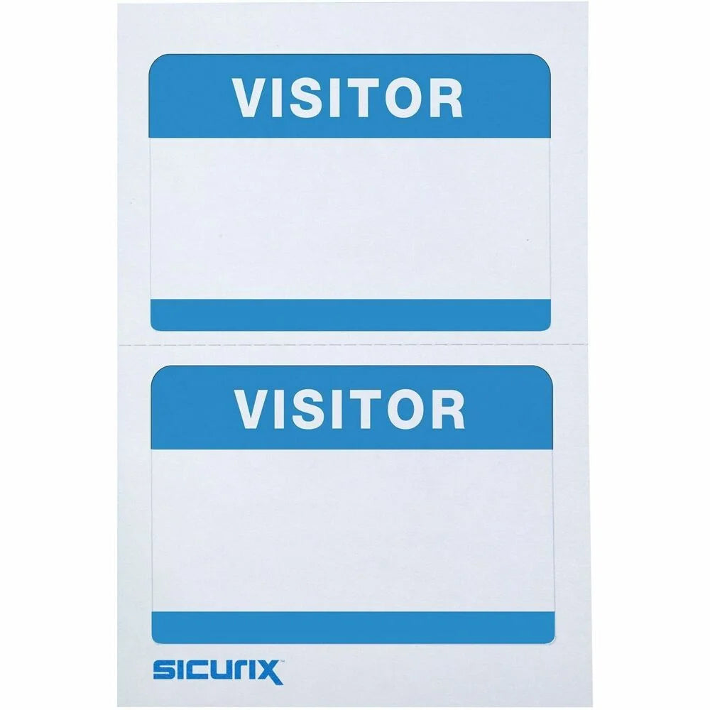 SICURIX Visitor Adhesive Badges - 100 Pack White - Easy Peel - 2 Per Sheet - ID & Supplies